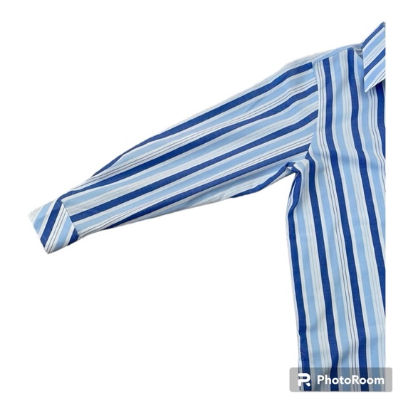FOXCROFT Blue & White Striped Shirt, Button Down Top, Wrinkle Free, 8 Petite - Picture 8 of 15